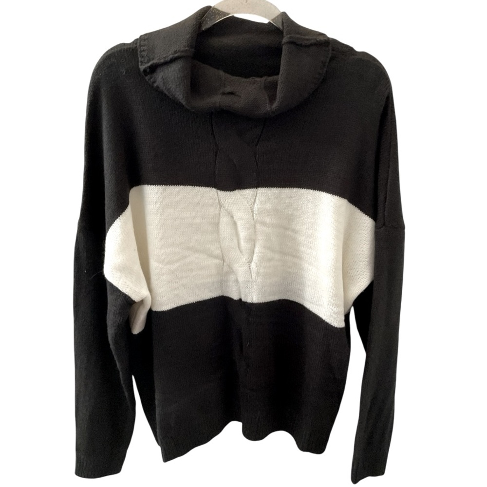 Black and White Turtleneck Sweater with Bold Contrast P:30 L:26